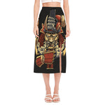 Japanese Ghost Samurai Print Side Slit Midi Skirt