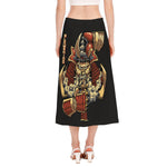 Japanese Ghost Samurai Print Side Slit Midi Skirt