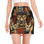 Japanese Ghost Samurai Print Side Slit Mini Skirt