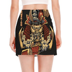 Japanese Ghost Samurai Print Side Slit Mini Skirt