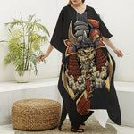 Japanese Ghost Samurai Print Silk V-Neck Kaftan Dress