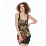 Japanese Ghost Samurai Print Sleeveless Bodycon Dress