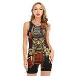 Japanese Ghost Samurai Print Sleeveless One Piece Swimsuit