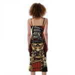 Japanese Ghost Samurai Print Slim Fit Midi Cami Dress