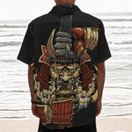 Japanese Ghost Samurai Print Textured Short Sleeve Shirt