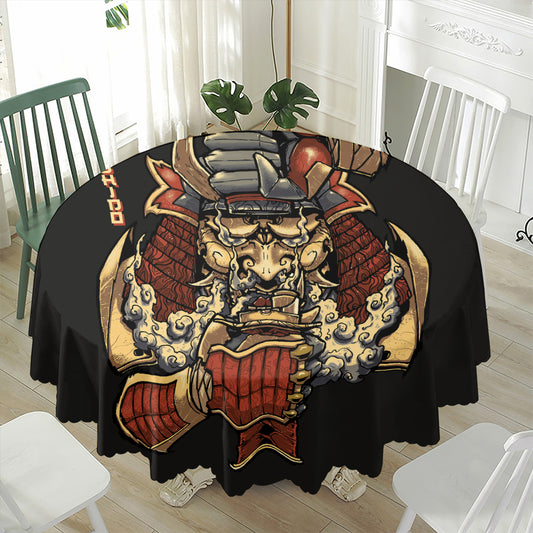 Japanese Ghost Samurai Print Waterproof Round Tablecloth