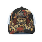 Japanese Ghost Samurai Print White Mesh Trucker Cap