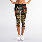 Japanese Ghost Samurai Print Women's Capri Leggings