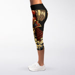 Japanese Ghost Samurai Print Women's Capri Leggings