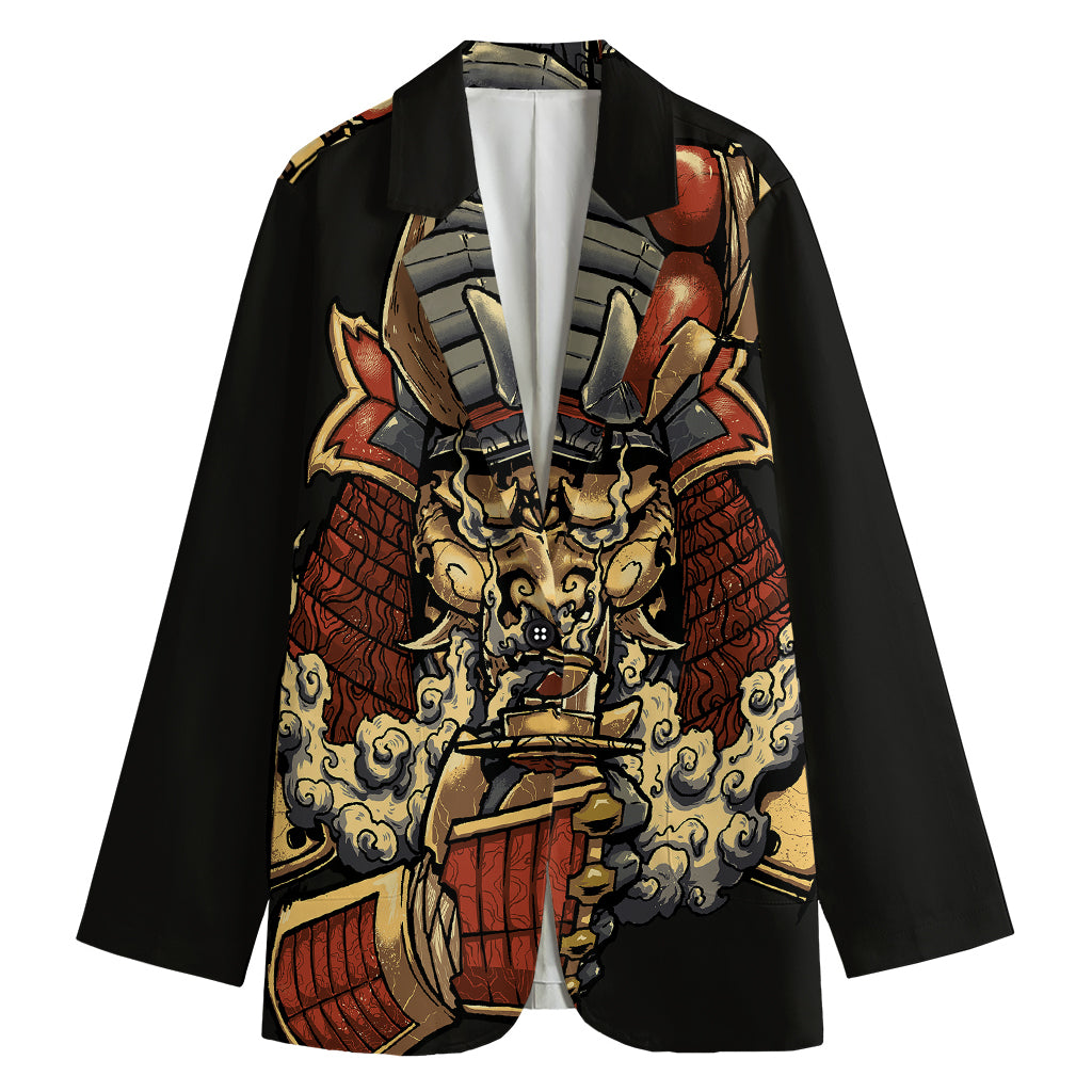 Japanese Ghost Samurai Print Women's Cotton Blazer
