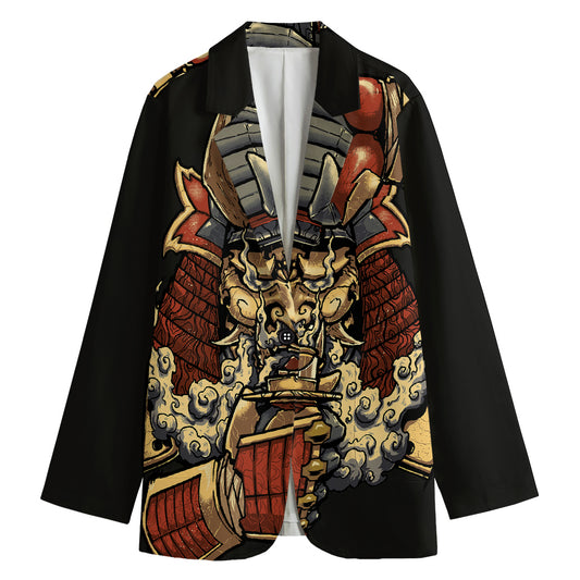 Japanese Ghost Samurai Print Women's Cotton Blazer