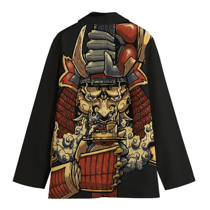 Japanese Ghost Samurai Print Women's Cotton Blazer