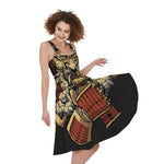 Japanese Ghost Samurai Print Women's Sleeveless Dress