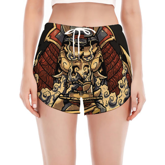 Japanese Ghost Samurai Print Women's Split Running Shorts