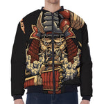 Japanese Ghost Samurai Print Zip Sleeve Bomber Jacket
