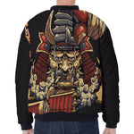 Japanese Ghost Samurai Print Zip Sleeve Bomber Jacket