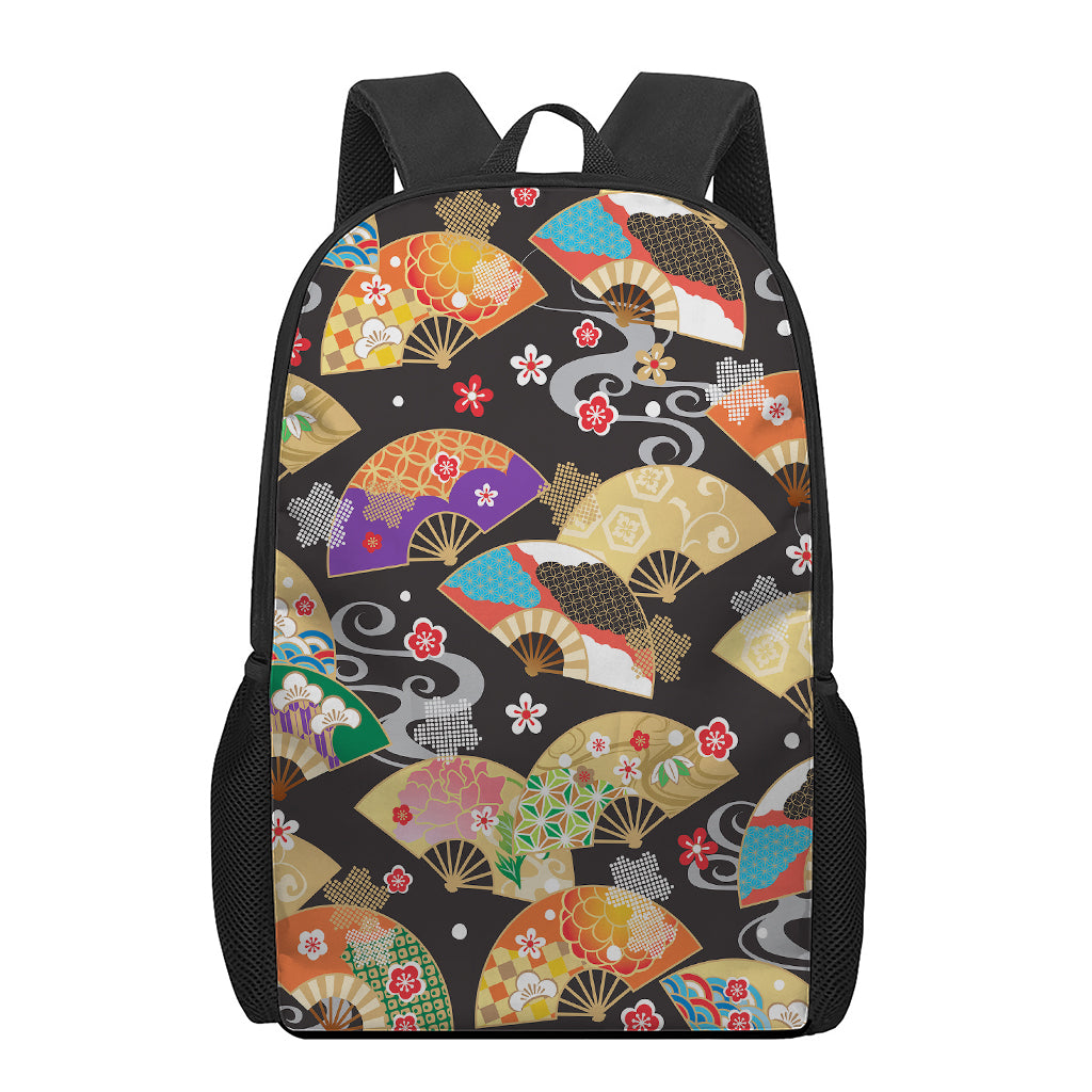 Japanese Hand Fan Pattern Print 17 Inch Backpack