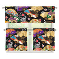 Japanese Hand Fan Pattern Print 3 Piece Kitchen Curtains
