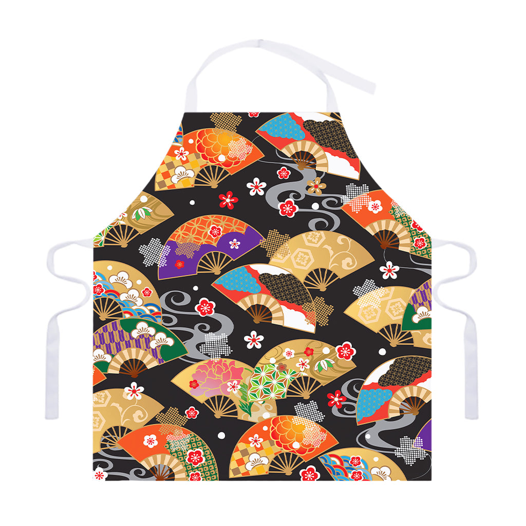 Japanese Hand Fan Pattern Print Adjustable Apron