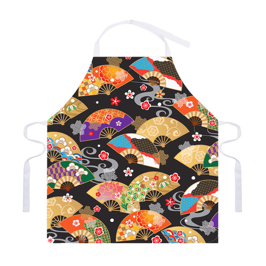 Japanese Hand Fan Pattern Print Adjustable Apron