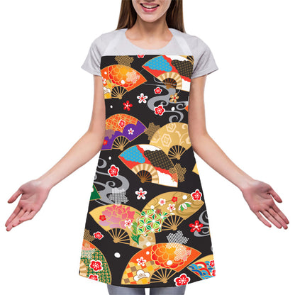 Japanese Hand Fan Pattern Print Adjustable Apron