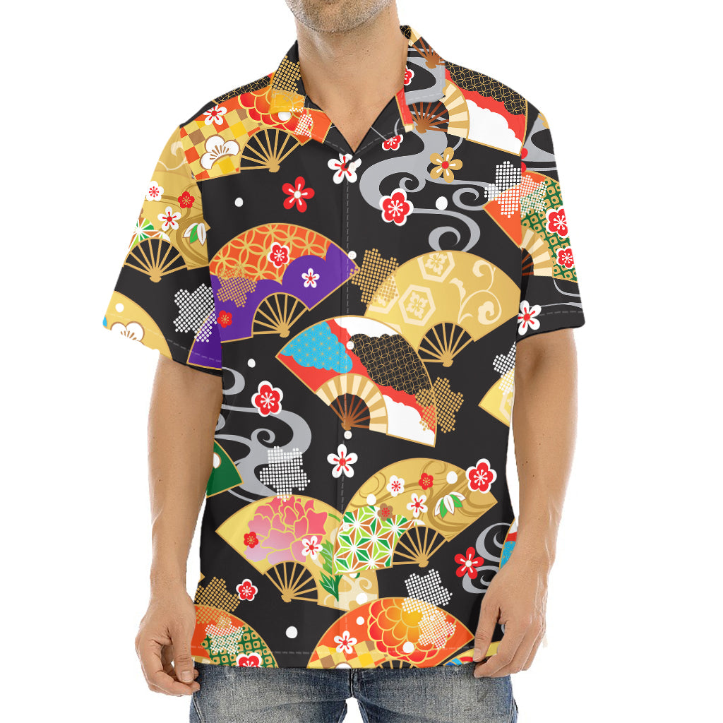 Japanese Hand Fan Pattern Print Aloha Shirt