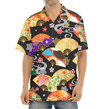 Japanese Hand Fan Pattern Print Aloha Shirt