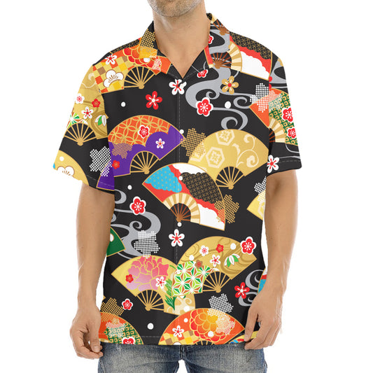 Japanese Hand Fan Pattern Print Aloha Shirt
