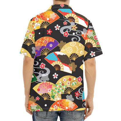 Japanese Hand Fan Pattern Print Aloha Shirt