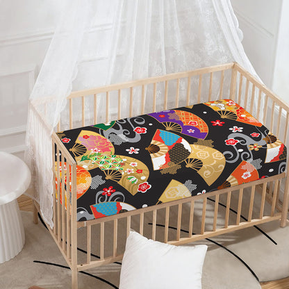 Japanese Hand Fan Pattern Print Baby Crib Sheet