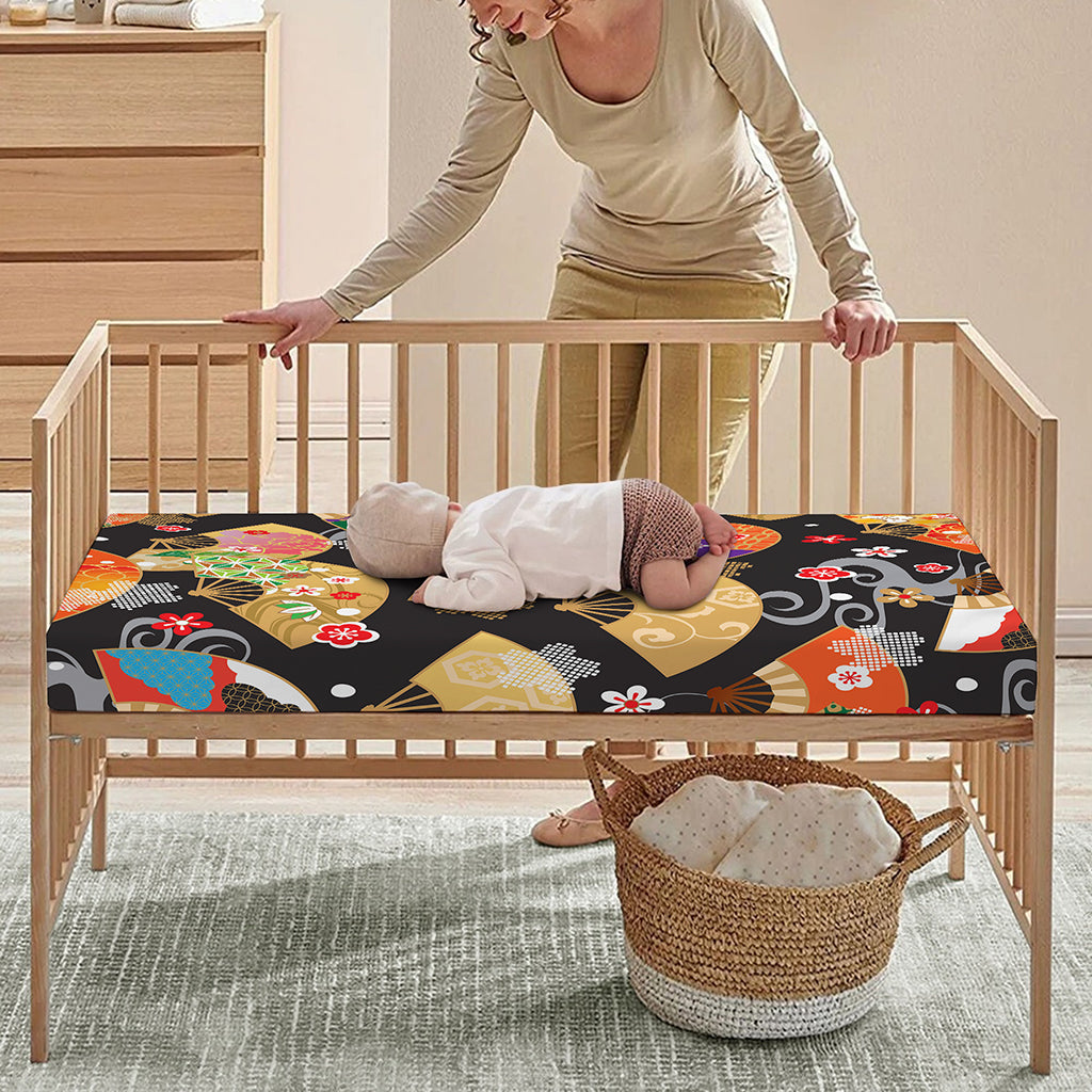 Japanese Hand Fan Pattern Print Baby Crib Sheet