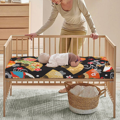 Japanese Hand Fan Pattern Print Baby Crib Sheet