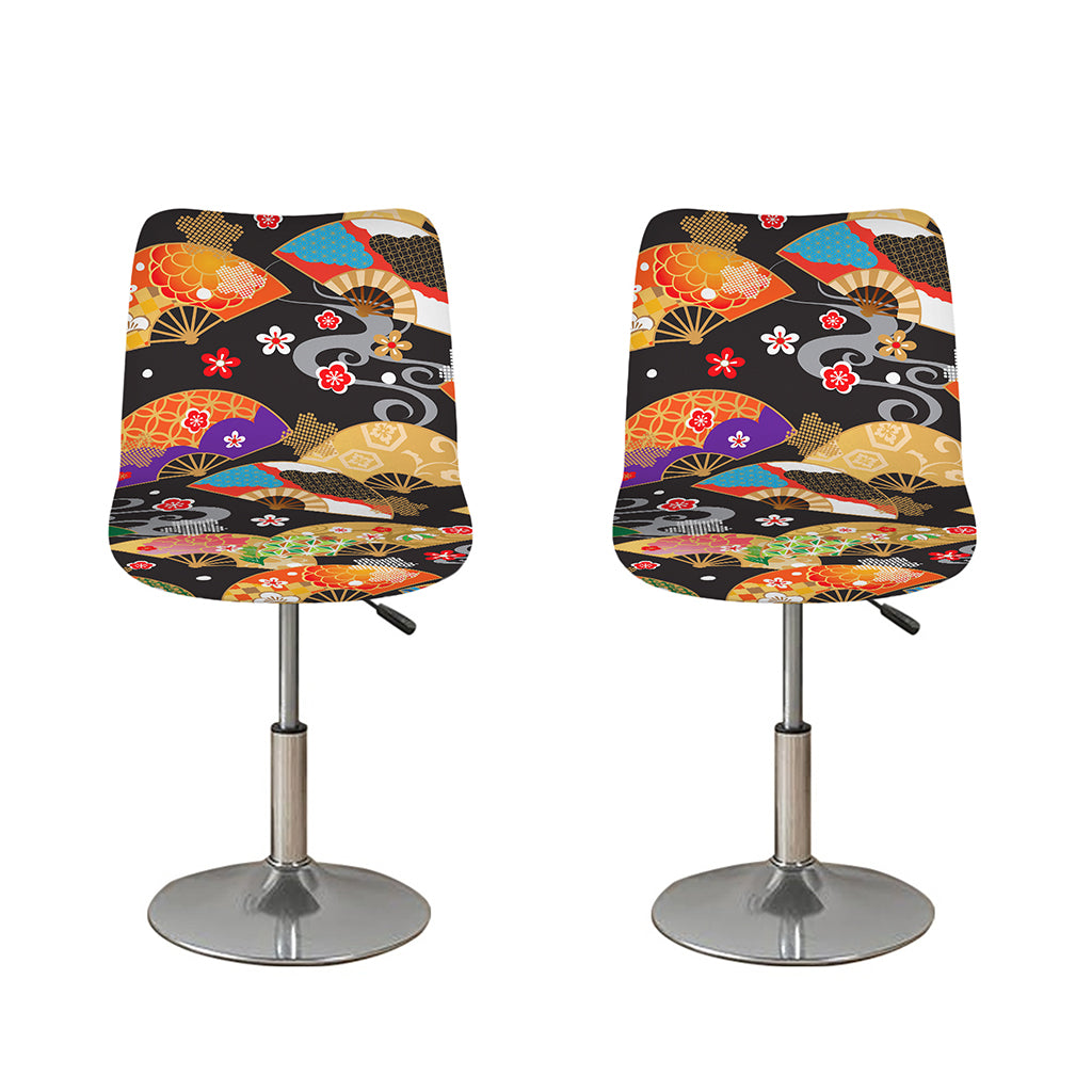 Japanese Hand Fan Pattern Print Bar Stool Covers