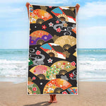 Japanese Hand Fan Pattern Print Beach Towel