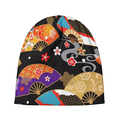 Japanese Hand Fan Pattern Print Beanie
