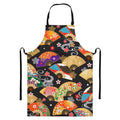 Japanese Hand Fan Pattern Print Bib Apron With Pocket