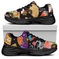Japanese Hand Fan Pattern Print Black Chunky Shoes