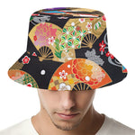 Japanese Hand Fan Pattern Print Bucket Hat