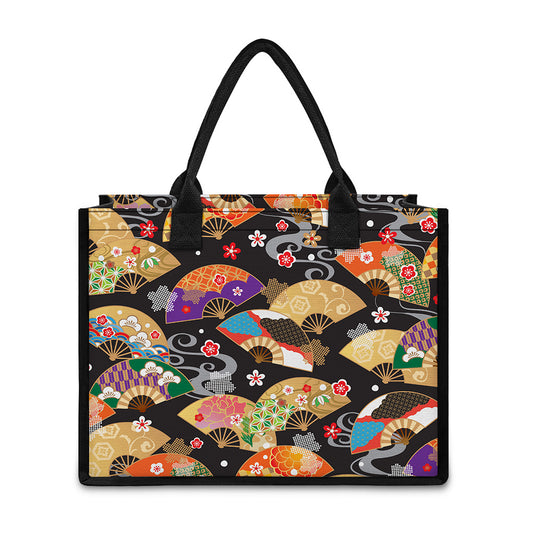 Japanese Hand Fan Pattern Print Canvas Tote Bag
