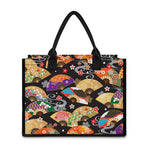 Japanese Hand Fan Pattern Print Canvas Tote Bag