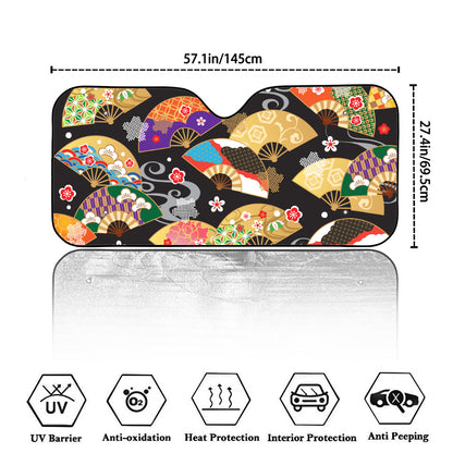 Japanese Hand Fan Pattern Print Car Windshield Sun Shade