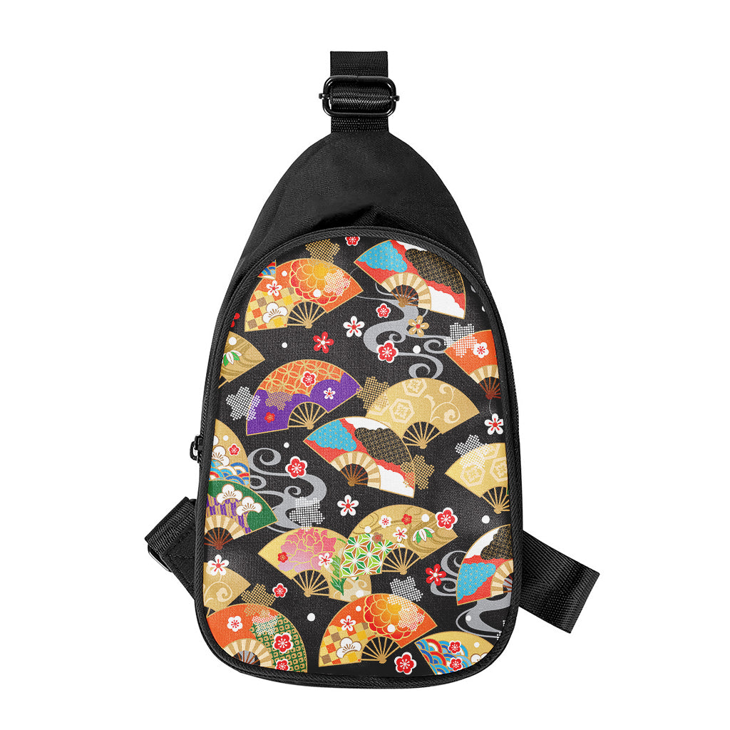 Japanese Hand Fan Pattern Print Chest Bag
