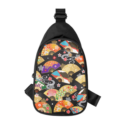 Japanese Hand Fan Pattern Print Chest Bag