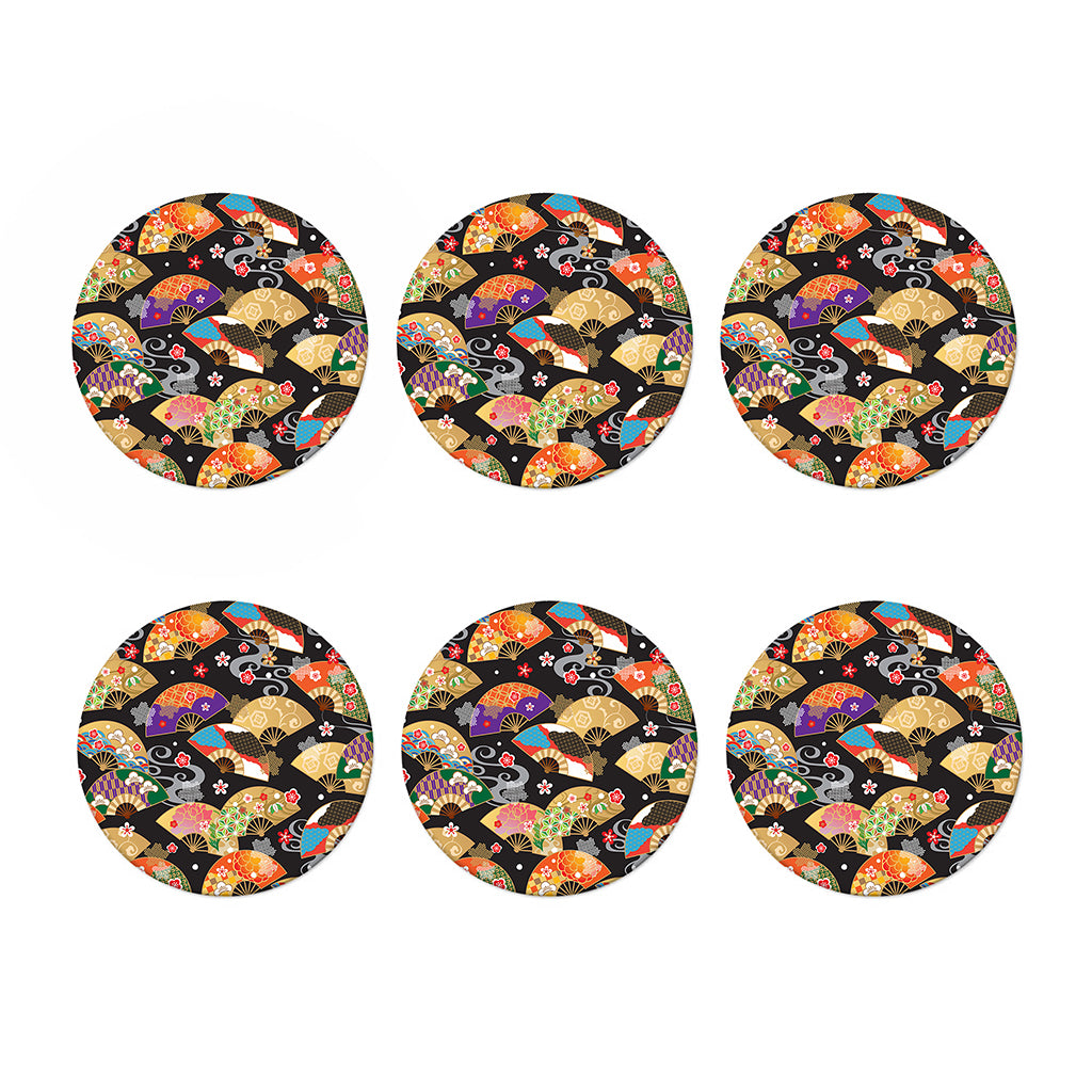 Japanese Hand Fan Pattern Print Coaster Set