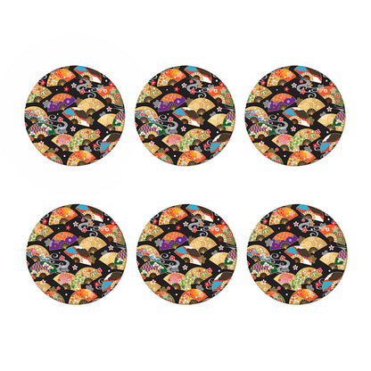 Japanese Hand Fan Pattern Print Coaster Set
