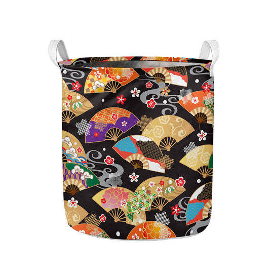 Japanese Hand Fan Pattern Print Collapsible Laundry Basket