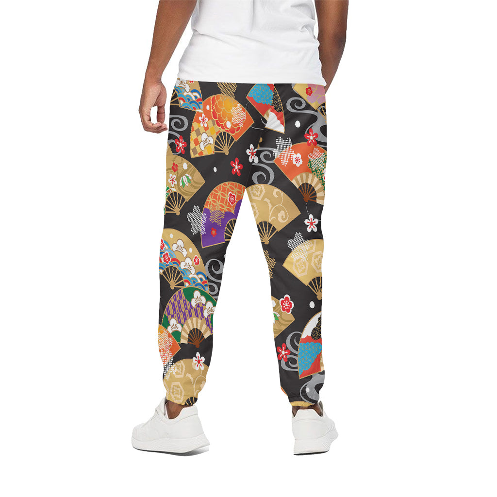 Japanese Hand Fan Pattern Print Cotton Pants