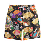Japanese Hand Fan Pattern Print Cotton Shorts