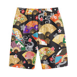 Japanese Hand Fan Pattern Print Cotton Shorts