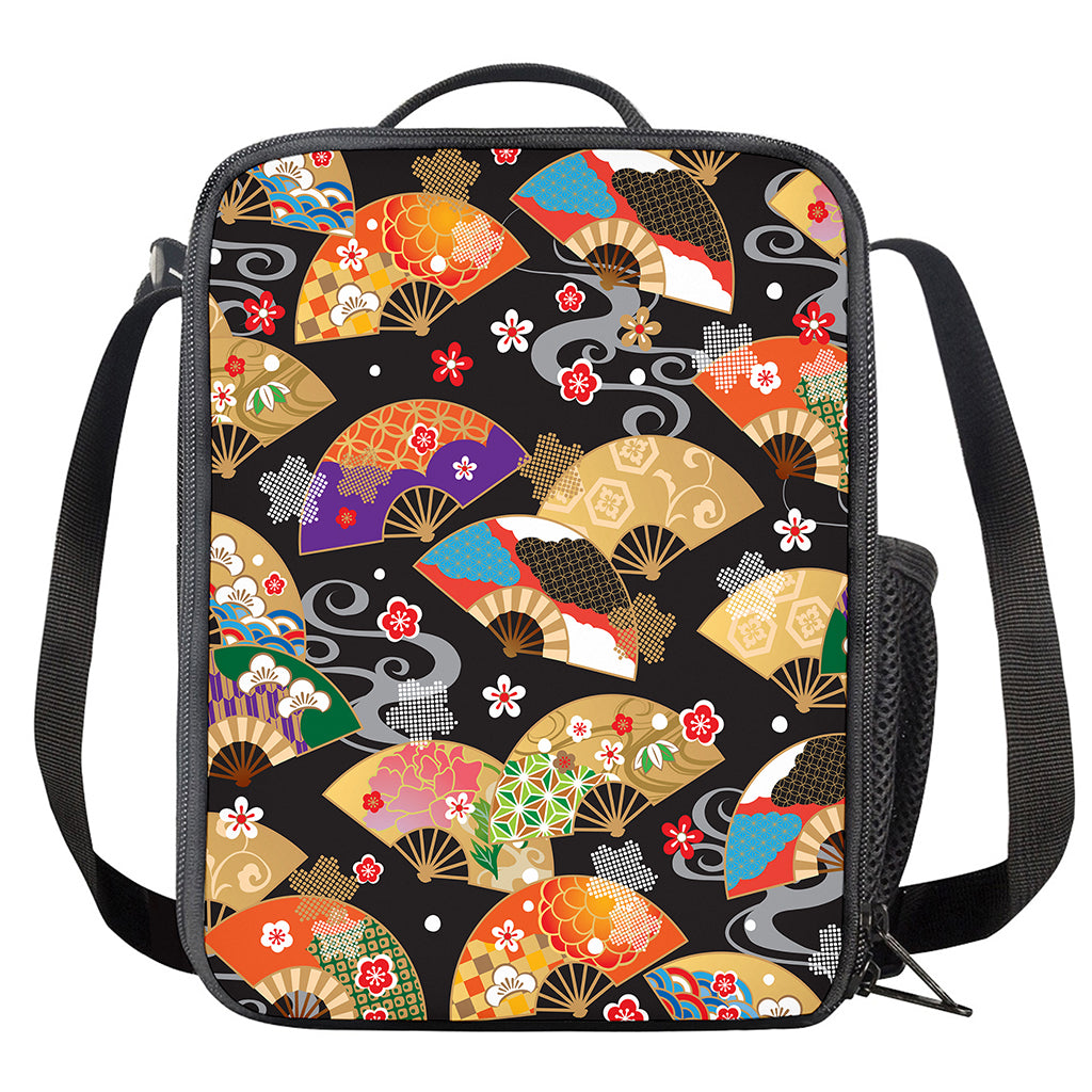 Japanese Hand Fan Pattern Print Crossbody Lunch Bag